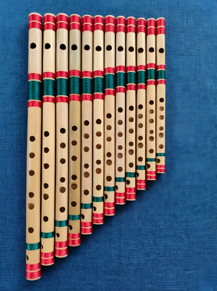 Premium Bansuri Flutes Set (12 Natural Pieces) Medium Flutes. B,A#,A,G#,G,F#,F,E,D#,D,C#,C .